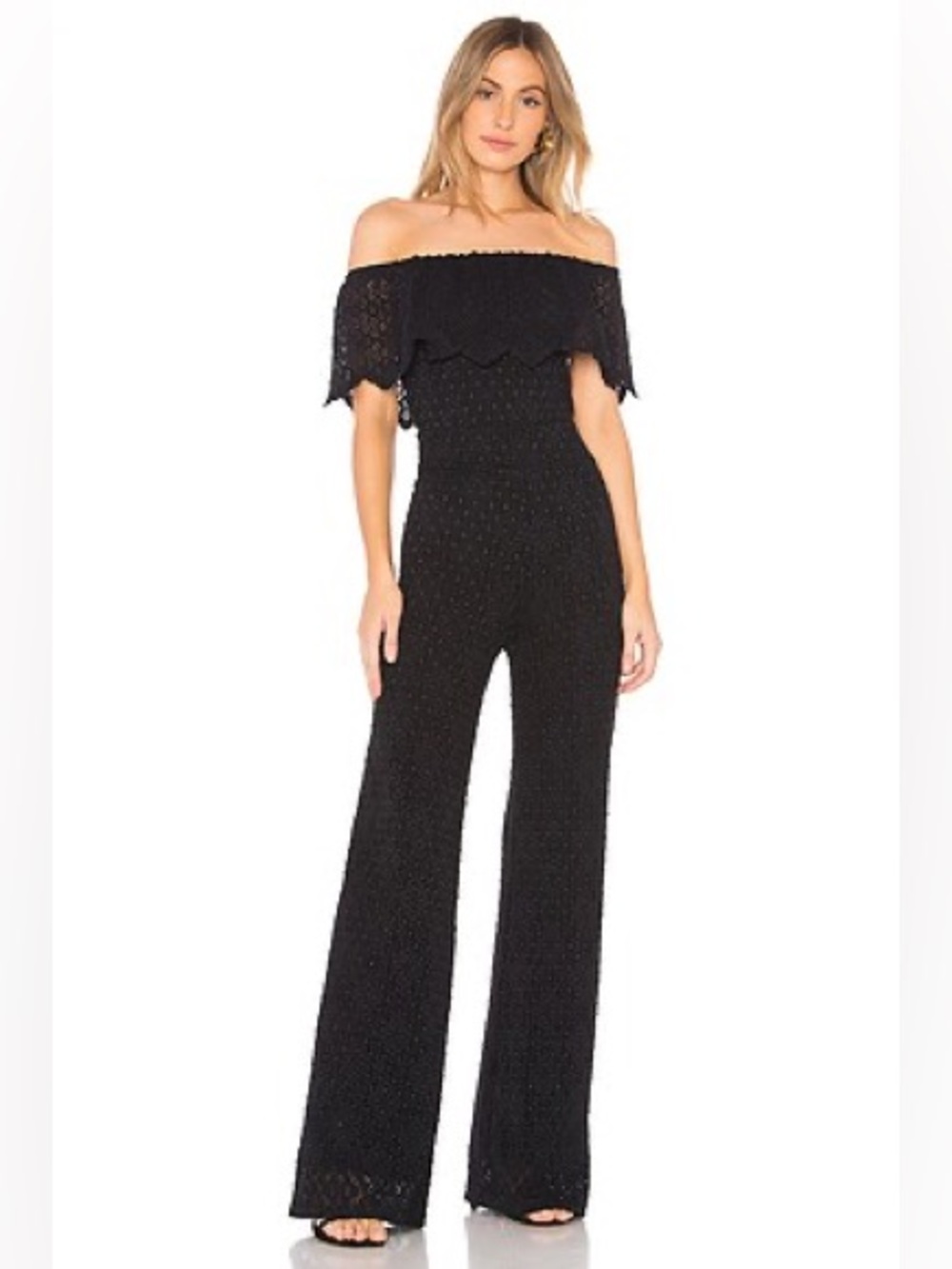 Nightcap Black Off-Shoulder Crochet Wide-Leg Jumpsuit ❤️IN STORES❤️